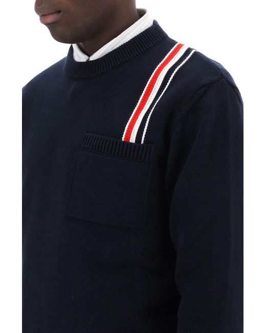 Thom Browne Cotton -pullover Met Rwb -streep in het Blue voor heren