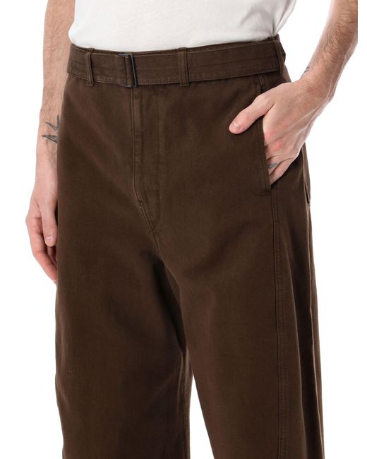 Lemaire Brown Belted Twisted Twill Trousers for men