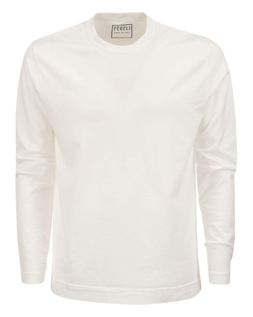 Fedeli White Long Sleeved Organic Cotton T Shirt for men