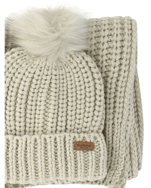Barbour Natural "saltburn" Beanie And Scarf Set