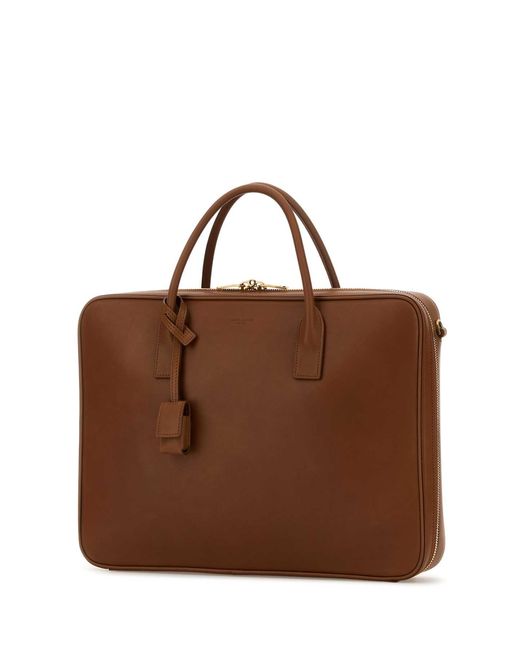 Saint Laurent Brown Caramel Leather Briefcase for men