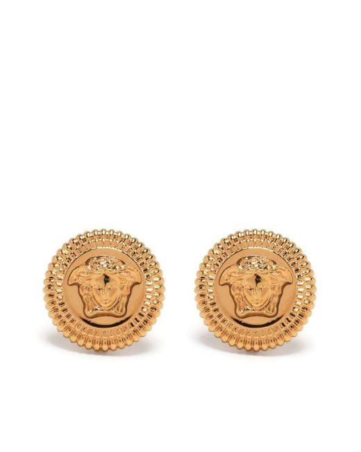 Boucles d'oreilles de plaque Medusa Versace en coloris Metallic
