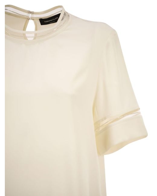 Fabiana Filippi Zijden Satijnen Blouse Met Korte Mouwen En Transparante Inzetstukken in het White