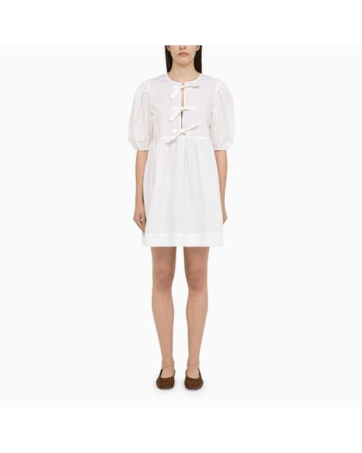 Ganni White Mini Dress With Ties