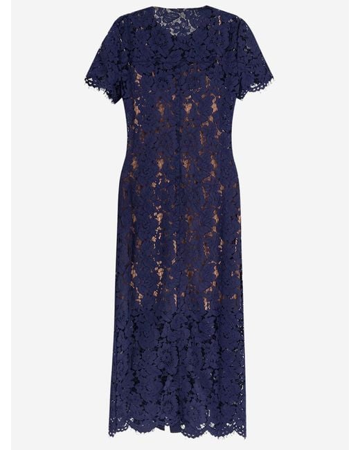 Self-Portrait Blue Midi Dress With Contrasting Lace Collar