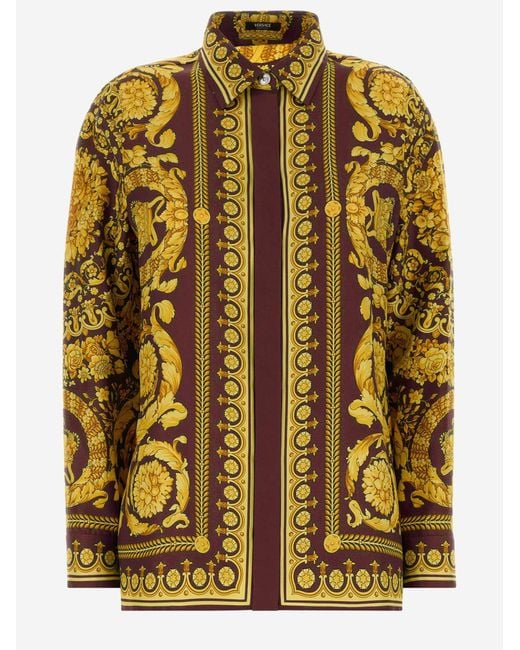 Versace Yellow Burgundy Marcos Silk Shirt