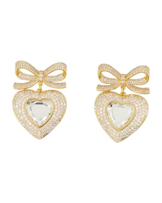 Boucles d'oreilles à coeur à cristal arc Self-Portrait en coloris Metallic