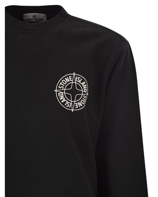 Stone Island Black Oversized Crew Neck Sweatshirt With €Œoutline Compass†Print for men