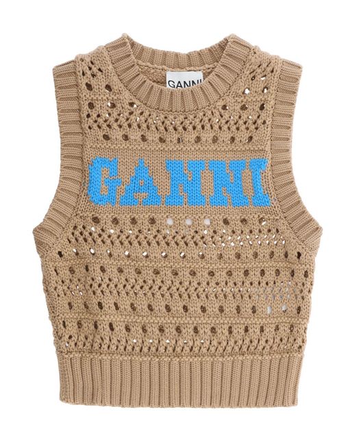 Ganni Open Stitch Gebreide Vest Met Logo in het Blue