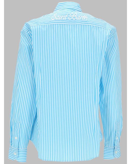 Mc2 Saint Barth Blue Striped Cotton Shirt For
