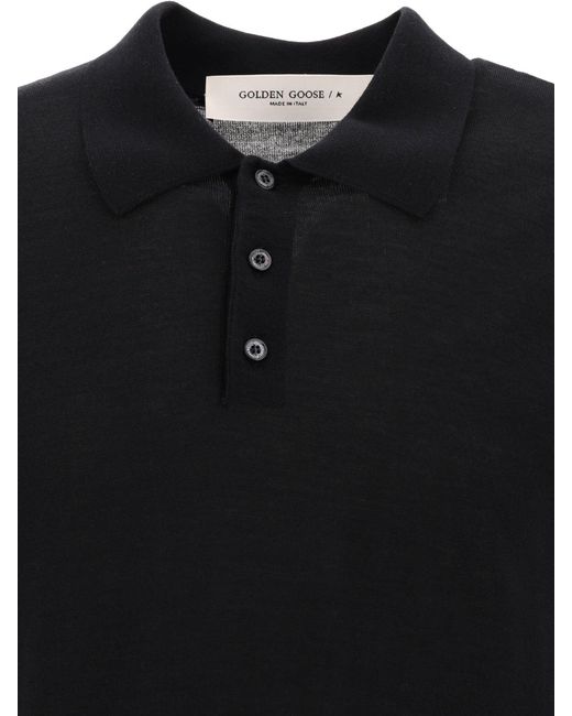 Golden Goose Deluxe Brand Black Merino Wool Button Down Polo Shirt