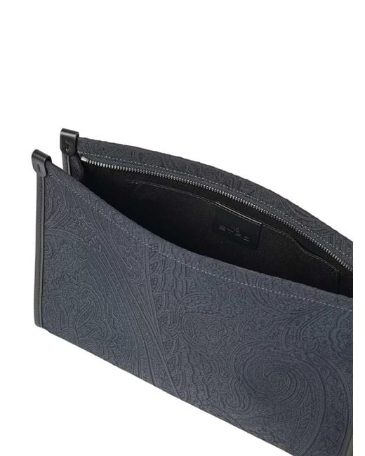 Etro Blue Large Jacquard Nylon Pouch for men