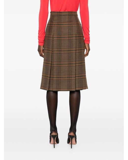 Saint Laurent Brown Prince Of Wales Midi Skirt