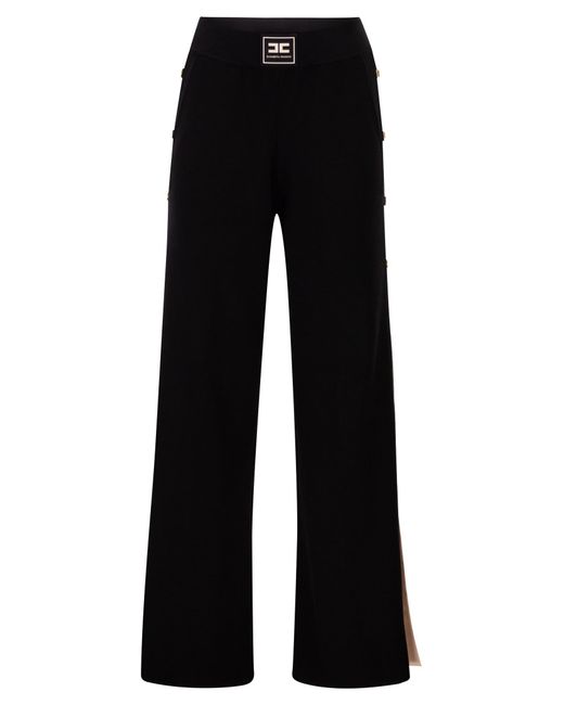Elisabetta Franchi Black Knitted Trousers With Shiny Viscose Stripes