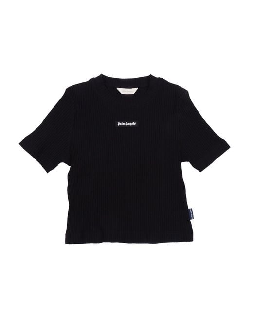 Palm Angels Black Logo Rib Baby Tee S/S Girl for men