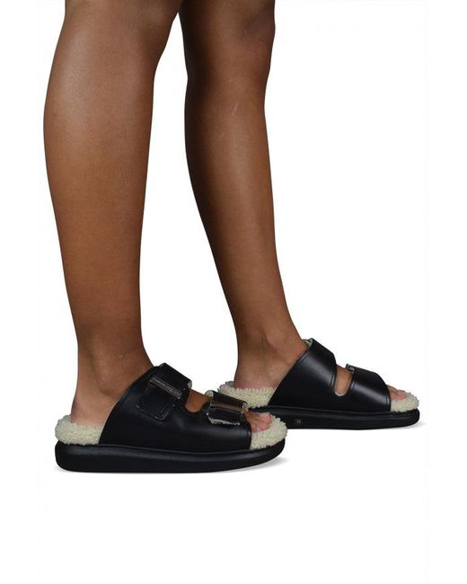 Alexander McQueen Black Shearling-Lined Slides