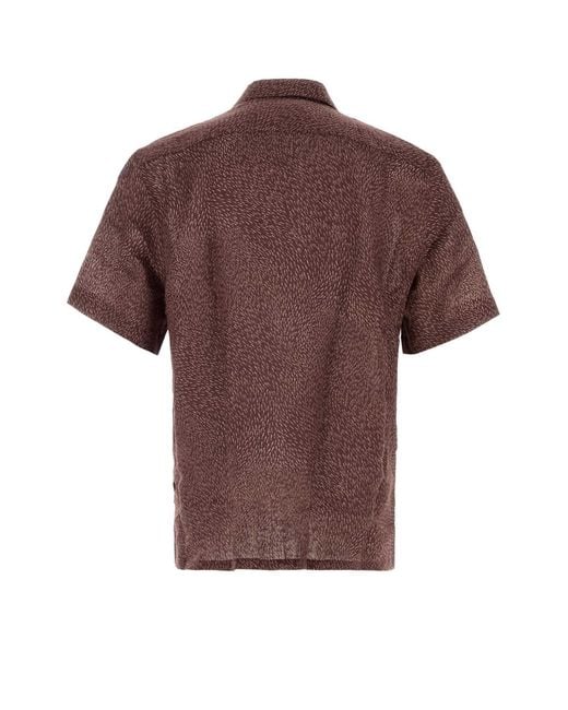 Brioni Brown Printed Linen Shirt for men
