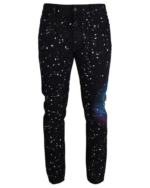 Palm Angels Black Distressed Graphic Print Jeans for men