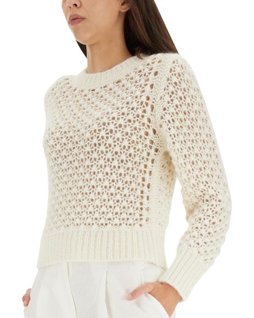 Fabiana Filippi White Perforated Mesh Knit Sweater