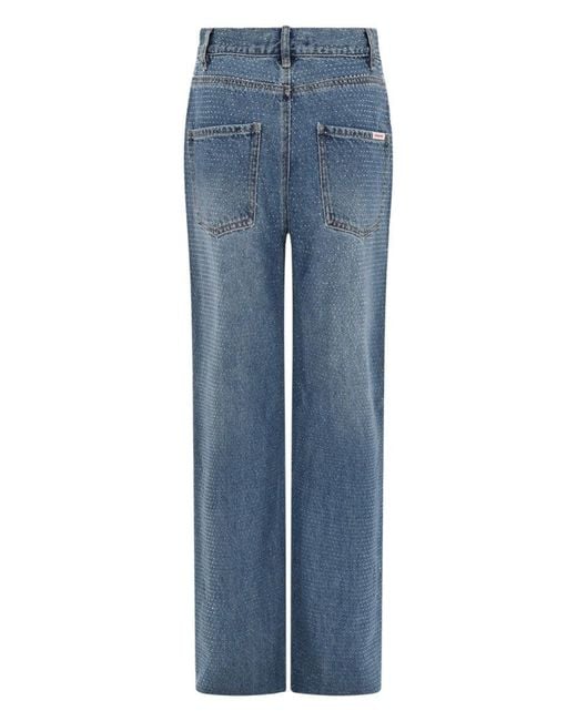 Self-Portrait Blue Straight-Leg Jeans With All-Over Rhinestones