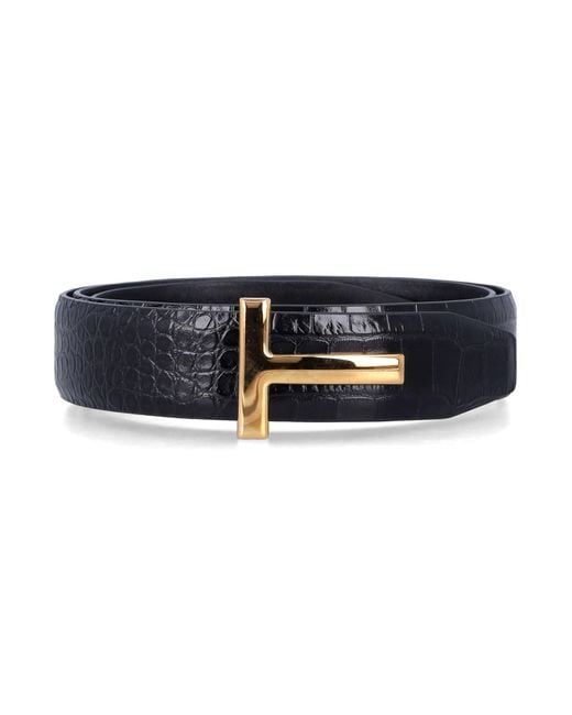 Tom Ford Blue Croc-embossed Leather T Buckle Belt for men