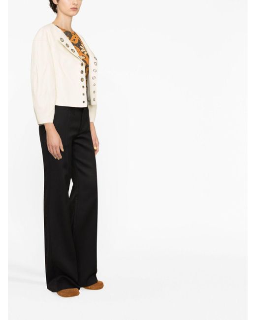 Chloé Black Flared Silk Blend Wool Trousers