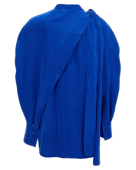 Ferragamo Blue Draped Asymmetric Shirt With Korean Collar