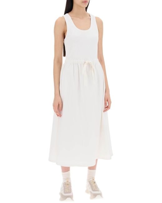 Moncler White Zwei -Ton -Midi -Kleid