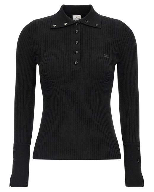 Courreges Black 'Classic Rib' Polo Shirt