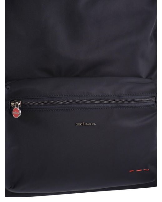 Kiton Blue Technical Fabric Backpack With Logo