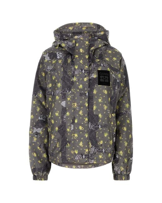 Ganni Gray Printed Nylon Jacket