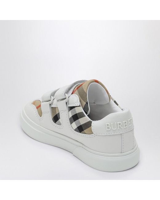 Burberry White Leather And Cotton Check Pattern Sneaker