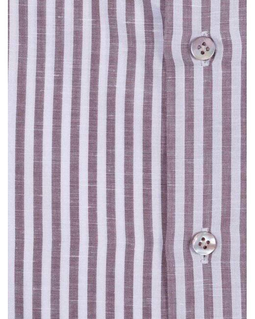 MAZZARELLI CAMICIE Purple Slim Fit Linen And Cotton Striped Shirt for men