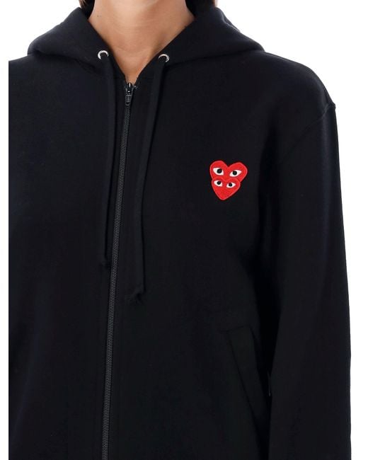 COMME DES GARÇONS PLAY Blue Zipped Hoodie With Double Heart Patch