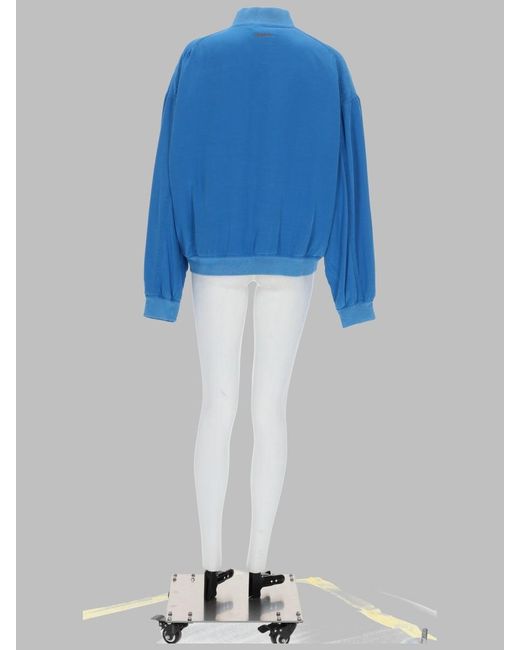 Versace Blue Silk Blouson Jacket With Zip Front