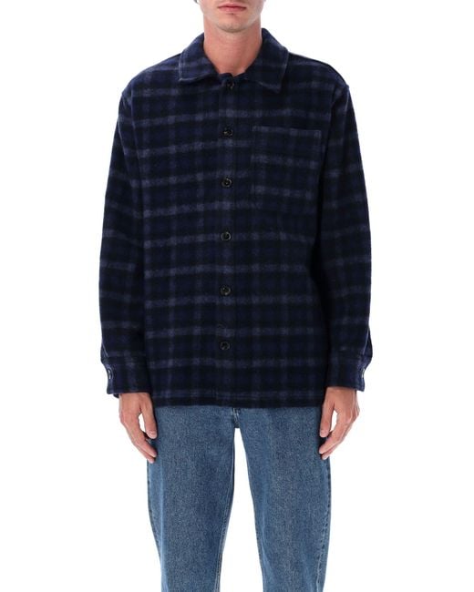 A.P.C. Blue Stanley Checked Wool Overshirt