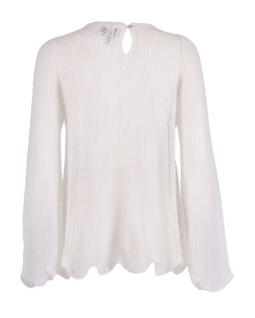 Forte_forte White Knitted Lace Mohair Stuffed Point Point