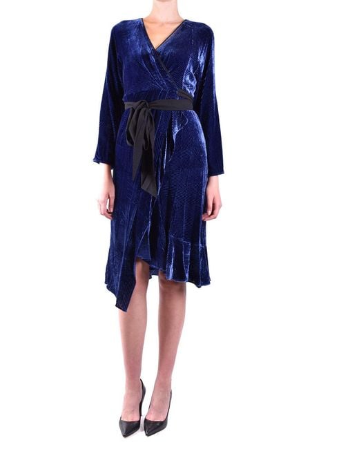 Diane von Furstenberg Blue Wrap-Style Midi Dress With Velvet Texture
