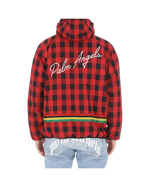 Palm Angels Geruite Windbreaker Jas Met Trekkoord Capuchon in het Red voor heren
