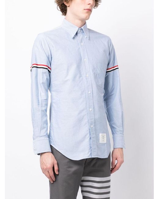 Thom Browne Blue Oxford Button-Down Shirt With Rwb Armbands for men