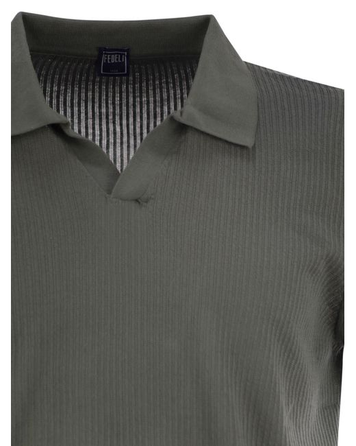 Fedeli Gray Giza Cotton Short-Sleeved Polo Shirt for men