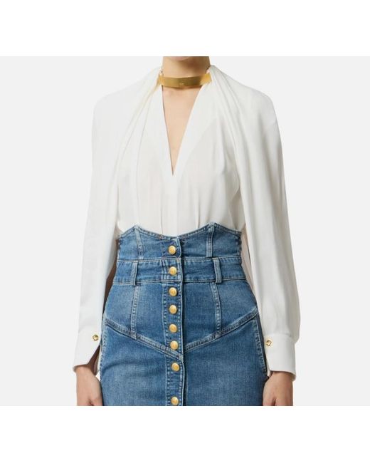 Elisabetta Franchi White Georgette Blouse With Jewel Detail