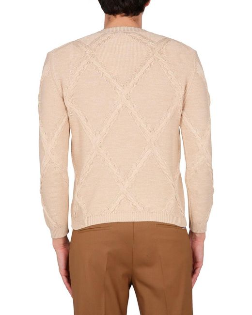Ballantyne Natural Cotton Cable Stitch Crew Neck Sweater for men