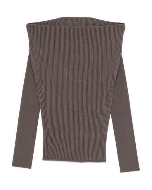Rick Owens Brown Wool Off-Shoulder Sweater