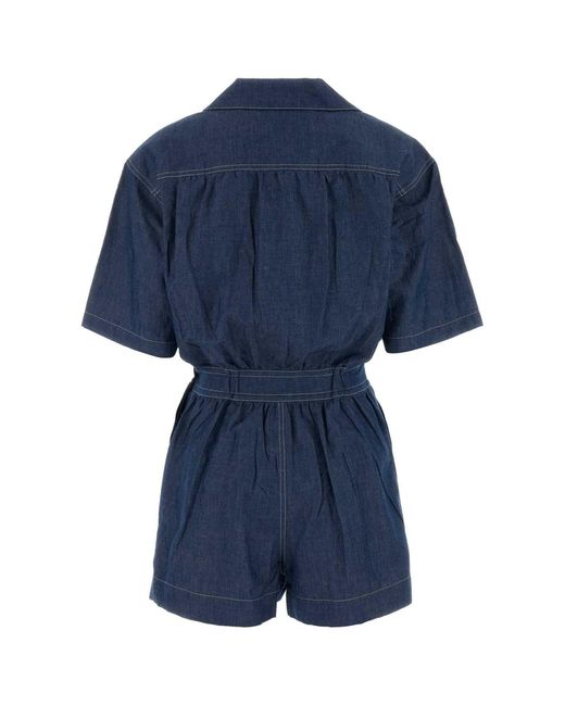 Prada Blue Cotton Shorts Jumpsuit
