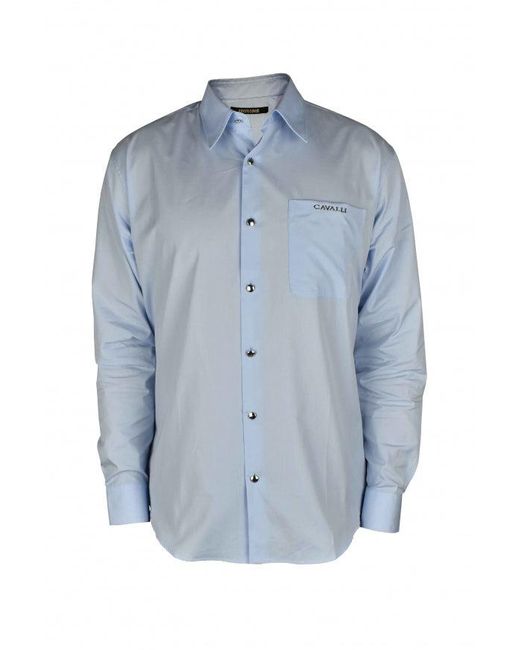 Roberto Cavalli Blue Light Cotton Shirt With Pointed Collar for men