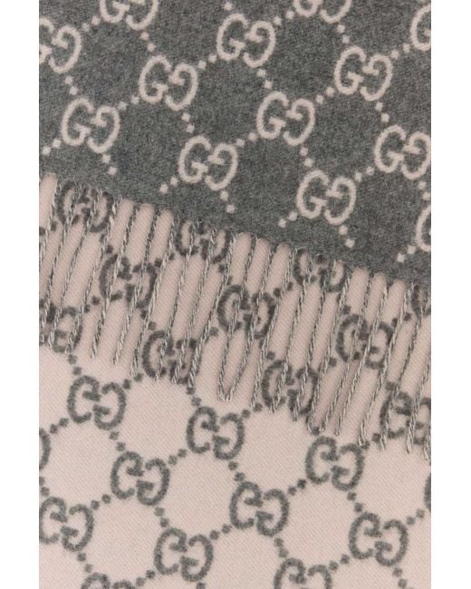 Gucci Gray Embroidered Cashmere Reversible Scarf