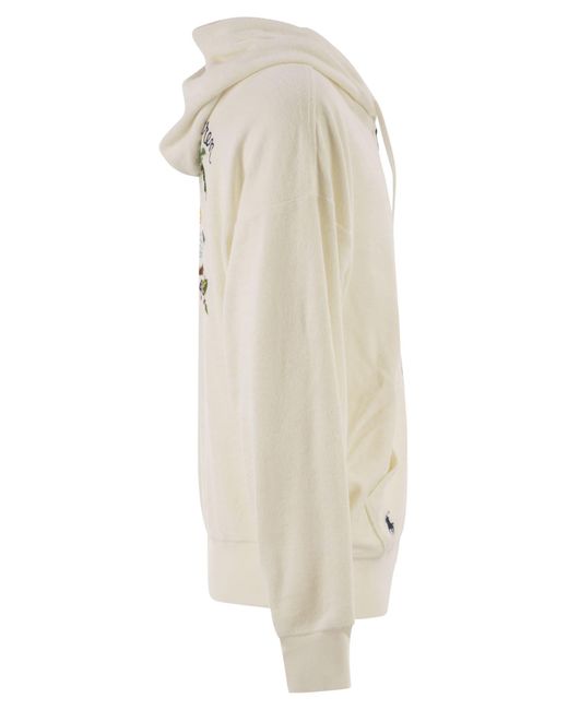 Polo Ralph Lauren Natural Cotton Blend Zip Hoodie With Tropical Embroidery