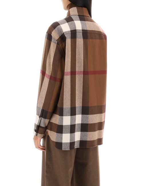 Burberry Brown Avalon Overshirt In Check Flannel
