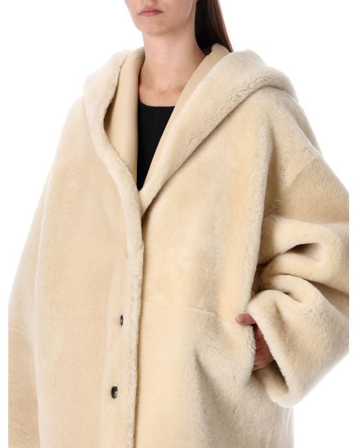Alberta Ferretti Natural Reversible Hooded Shearling Jacket